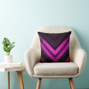 Coussin Rose magenta métallisé scintillant chevron noir