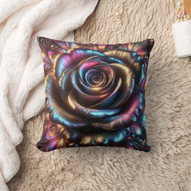 Coussin Rose métallique multicolore avec Flouris Vibrants (Couverture)