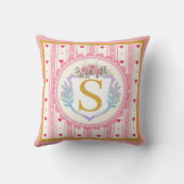 Coussin Rose Monogramme Aquarelle Rose Clair Romantique (Verso)