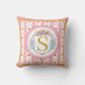 Coussin Rose Monogramme Aquarelle Rose Clair Romantique (Recto)