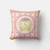 Coussin Rose Monogramme Aquarelle Rose Clair Romantique (Recto)