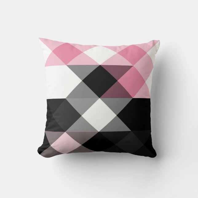 Coussin rose noir gris blanc géométrique (Recto)