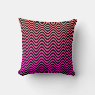 Coussin Rose Noir Orange Rayures Ondulées