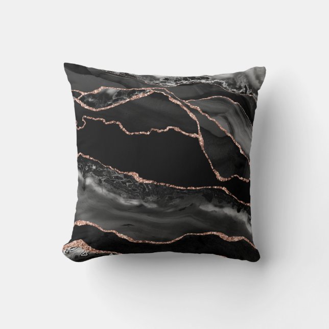 Coussin Rose Noire Geode d'agate de Luxe avec Paillettes d (Recto)