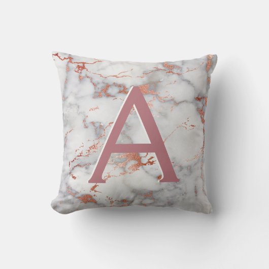 Coussin Rose or et Marbre blanc Monogramme initial (Recto)