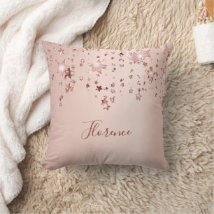 Coussin Rose or étoiles cuivre girly métallique