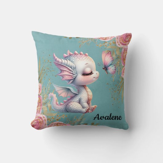 Coussin Rose or Floral Dragon Butterfly Girl Cadeau (Recto)