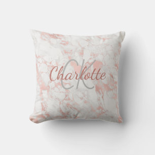 Coussin Rose or rose marbre nom monogramme