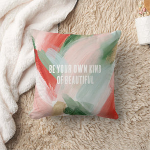 Coussin Rose Or Vert Bleu Rouge Abstrait