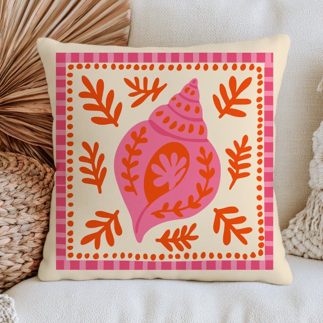 Coussin Rose & Orange Botanique Coquillage de Mer Thème Ma (Créateur téléchargé)