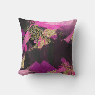 Coussin Rose Pailleté Or Noir Pinceau Moderne Glam Grunge