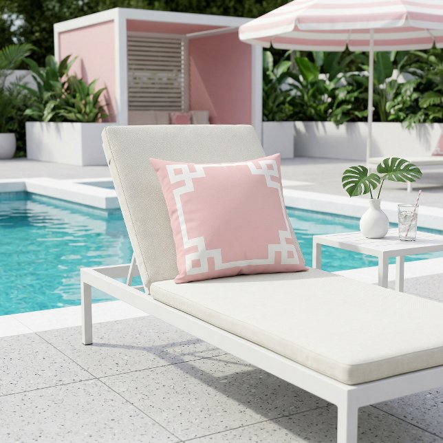 Coussin Rose Pâle et Blanc à Méandre | Couleurs Éditable (Créateur téléchargé)