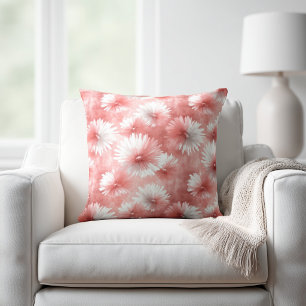 Coussin Rose Pâle et Fleurs Blanches