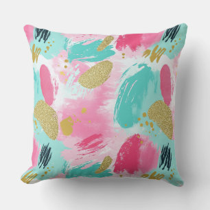 Coussin Rose Pâle Menthe Douce Abstrait Pinceaux de Printe