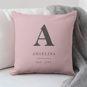 Coussin Rose Pâle Monogramme Initiale Année de Création Mo