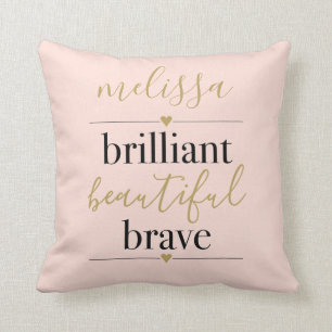 Coussin Rose Pâle Personnalisé Brillant Belle Brave