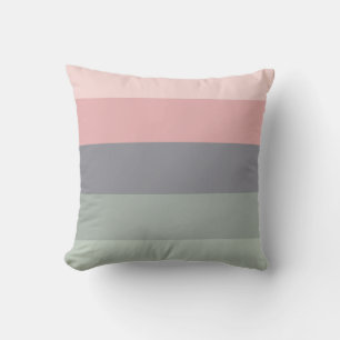 Coussin Rose Pâle Vert Gris Rayures Horizontales