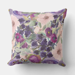 Coussin Rose Pâle Violet Bohème Botanique Floral Patio
