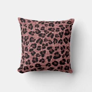 Coussin *~* Rose Parties scintillant d'or Léopard noir Mot