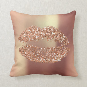 Coussin Rose Parties scintillant or Kiss Lips Glam Maquill