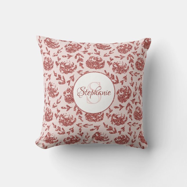 Coussin Rose Parties scintillant or Monogramme floral (Recto)