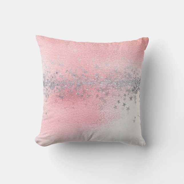 Coussin Rose Pastel Blanc Ombre Argent Stars Parties scint (Recto)