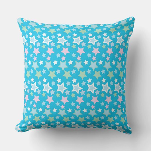 COUSSIN ROSE PASTEL BLEU VERT BLANC ÉTOILES ET RAYURES (Recto)