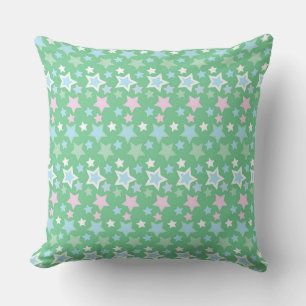 COUSSIN ROSE PASTEL BLEU VERT BLANC ÉTOILES ET RAYURES