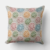 Coussin Rose pastel bleu vert orange aspect crochet (Recto)