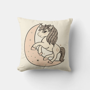 Coussin Rose Pêche Blush Céleste Lune et Étoiles Licorne