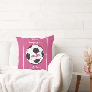 Coussin Rose personnalisé de ballon de football et de