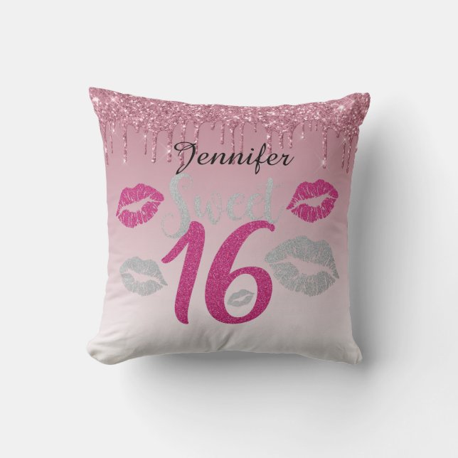Coussin Rose personnalisé du bonbon 16 (Recto)