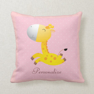 Coussin Rose personnalisé mignon de girafe