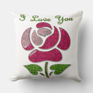 Coussin Rose Pochoir Rose Je T'aime