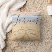 Coussin Rose Poudré Chic Plage Couple Coeurs Sable  (Couverture)
