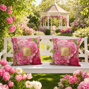 Coussin Rose Poudré et Tulipe Paonée Monogrammée
