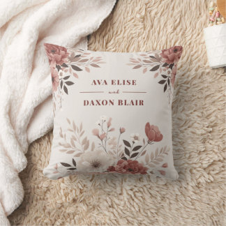 Coussin Rose Poussiéreuse Florale Mariage ou Anniversaire