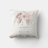 Coussin Rose Poussiéreux & Fleurs de Mariage ou Anniversai (Recto)