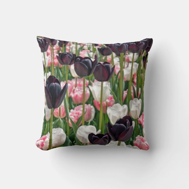 Coussin rose, prune et tulipes blanches (Recto)