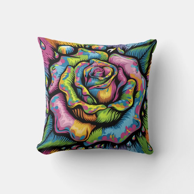 Coussin Rose psychédélique dynamique - Flambée de couleur (Recto)