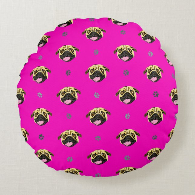 Coussin Rose Pug Amour Pug (Devant)