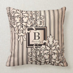 Coussin Rose Quartz Damask Stripes Monotone Neutral Girl