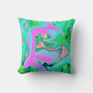Coussin Rose Rétro et Art Liquide Bleu Clair sur Hydrangea