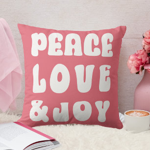 Coussin Rose Rétro Groovy Paix Amour Joie Vacances 