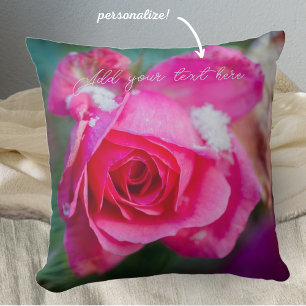 Coussin Rose rose aux flocons de neige
