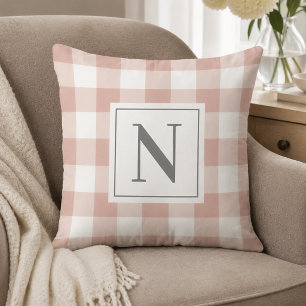 Coussin Rose rose blanc Gingham Check Monogram Initiale