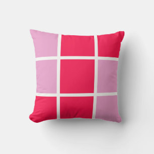 Coussin Rose rose blanc lignes carrés géométrique