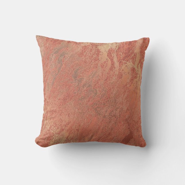 Coussin Rose Rose Blush Powder Coral en cuivre Marbre Abst (Recto)