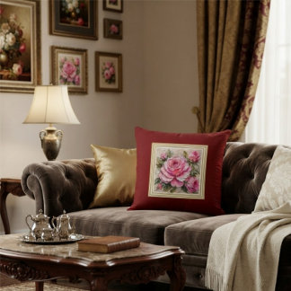 Coussin Rose rose chic démodé Huile sur toile Bourgogne