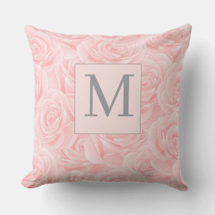 Coussin Rose rose élégante et initiale de monogramme